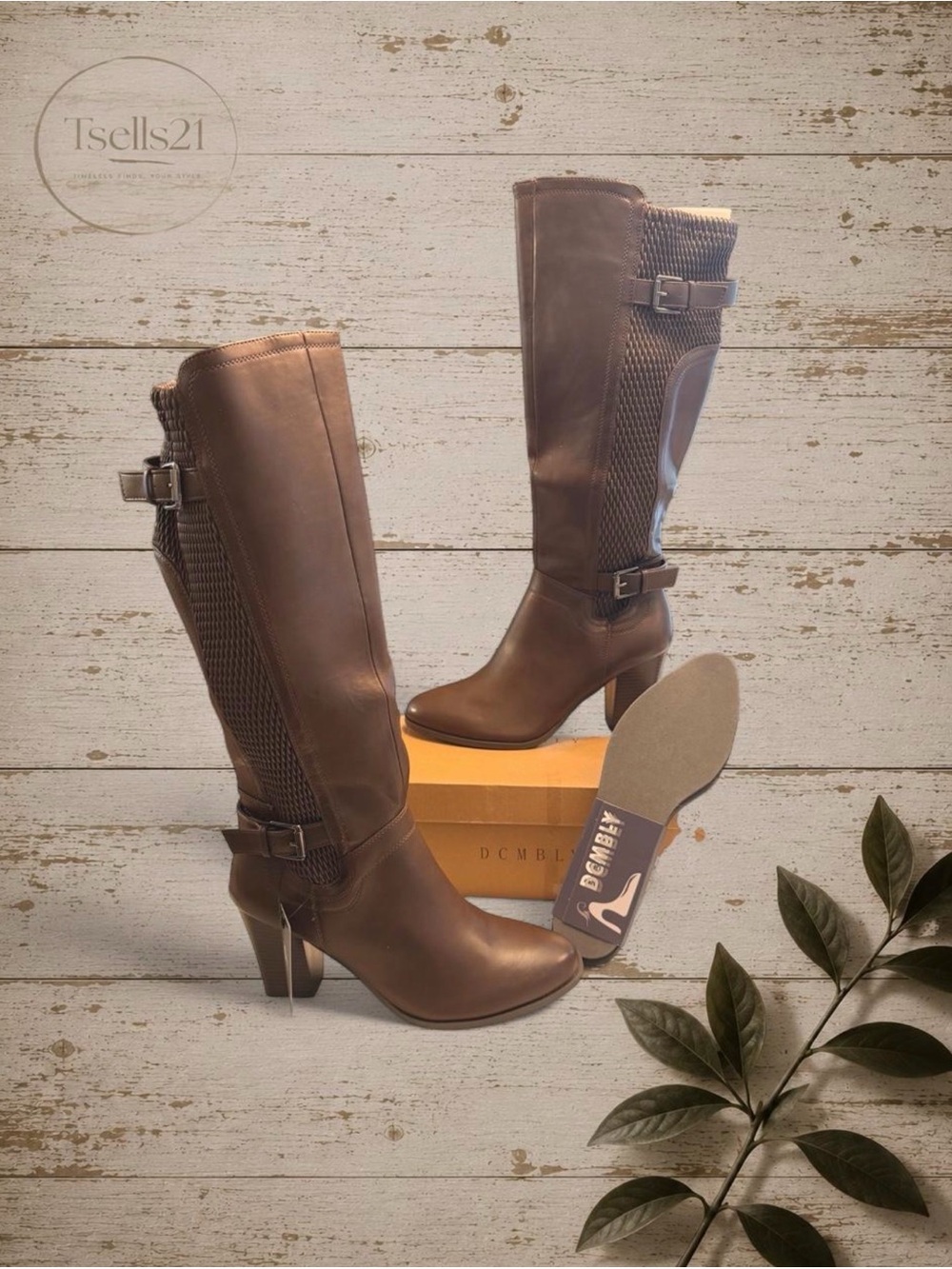 NWT Dcmbly Brown Knee-High Heeled Boots + Extra Comfort Insoles - Size 9.5